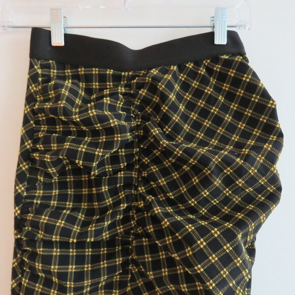RACHEL COMEY Black Yellow Gingham Seersucker Ruched Midi Skirt - Size US 0 - Picture 3 of 15